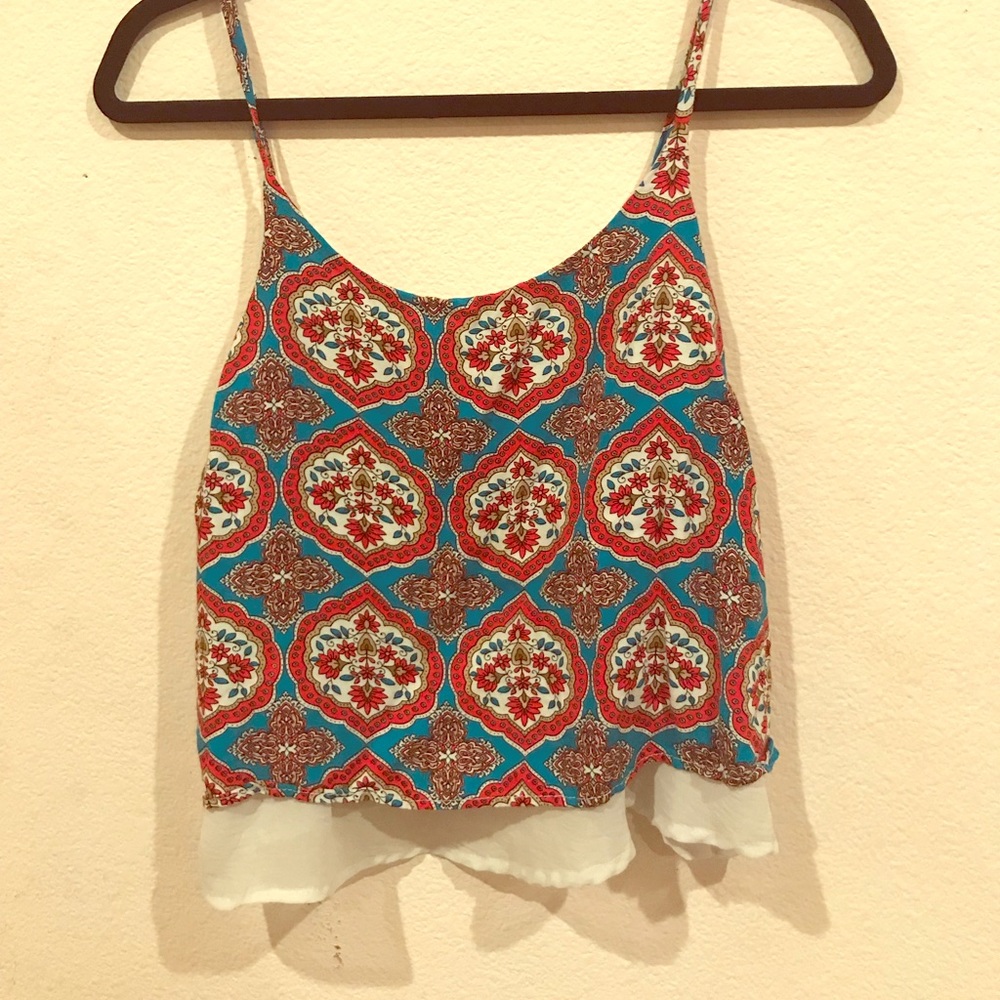 Red White and Blue Paisley-Print Camisole Crop Top